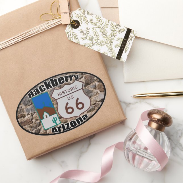 Historic US Route 66 Hackberry Arizona Oval Sticker (Gifting)