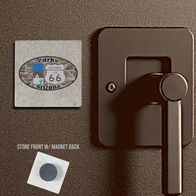 Historic US Route 66 Parks Arizona Stone Magnet (2" stone front with magnet back)