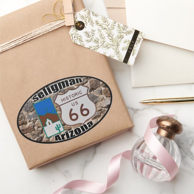 Historic US Route 66 Seligman Arizona Oval Sticker (Gifting)