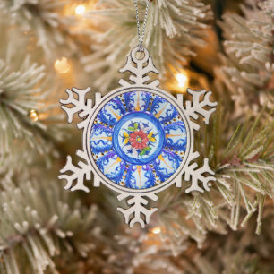 Historic Vestal Alcobaca Vintage Portugal Pattern Snowflake Pewter Christmas Ornament
