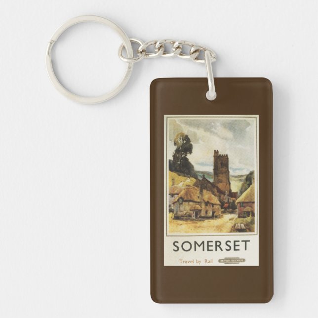 Historic Village Scene British Railway Poster Keychain (Front)