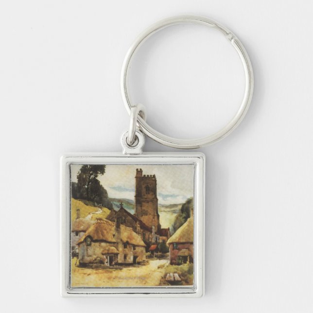 Historic Village Scene British Railway Poster Keychain (Front)
