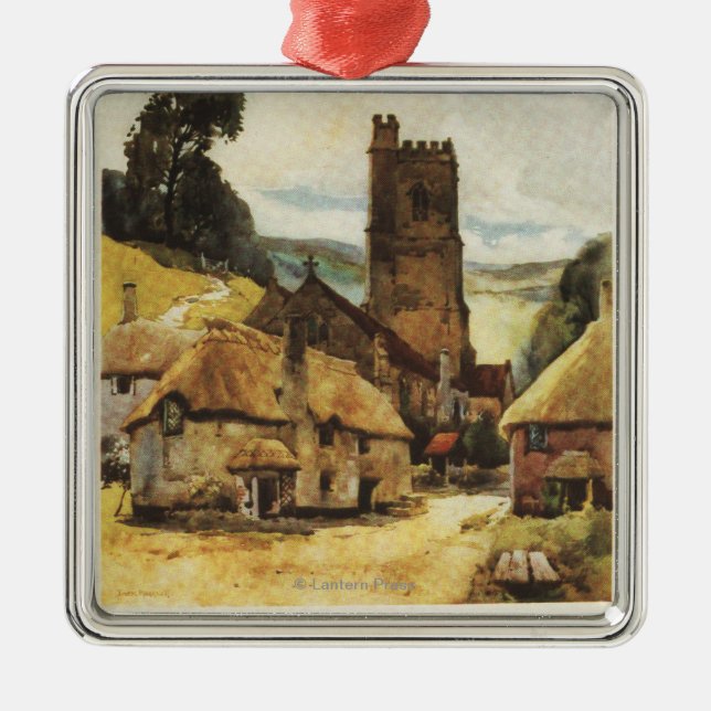 Historic Village Scene British Railway Poster Metal Ornament (Front)