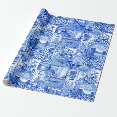 Historic Vintage Blue and White Japonaiserie Wrapping Paper