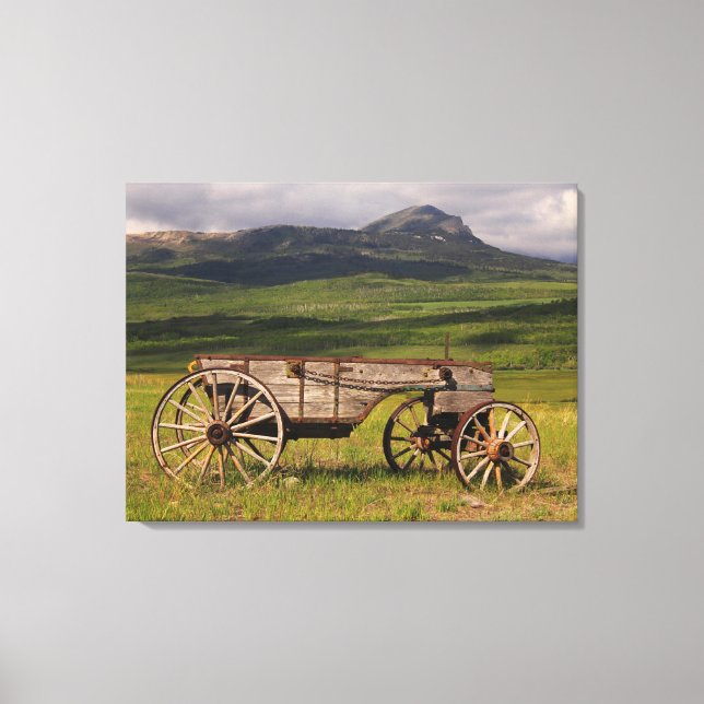 Historic Wagon Left In A Pasture Waterton Canvas Print (Front)