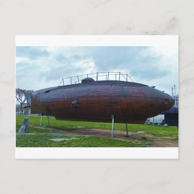 Historic wooden submarine replica. postcard (Front)