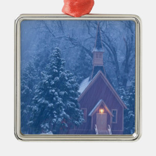 Historic Yosemite Valley Chapel during heavy Metal Ornament