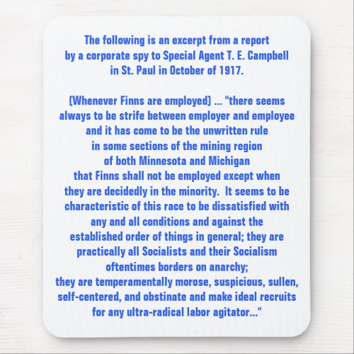 Historical 1917 USA report on Finnish labor issues Mouse Pad