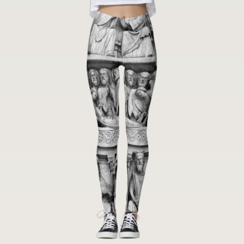 Historical Christian Sculptures Notre Dame Paris Leggings