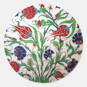 Historical Dianthus and Tulip Pattern - Tile Art Classic Round Sticker