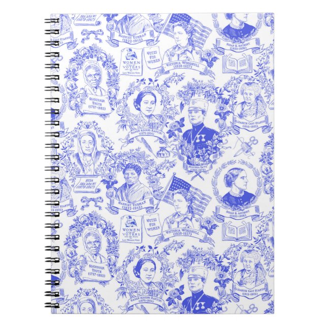 Historical Feminist Pioneers Blue Toile Notebook (Front)