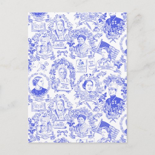 Historical Feminist Pioneers Blue Toile Postcard