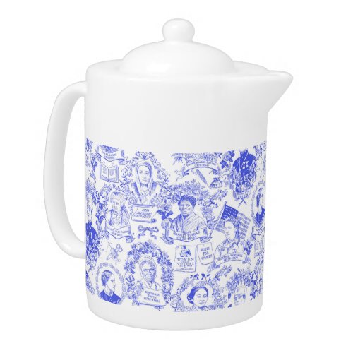 Historical Feminist Pioneers Blue Toile Teapot