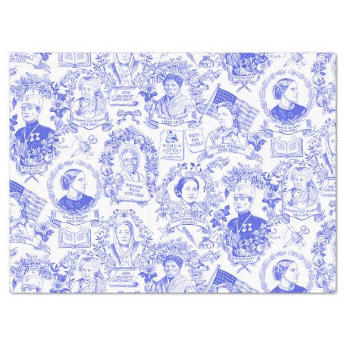 Historical Feminist Pioneers Blue Toile Tissue Paper