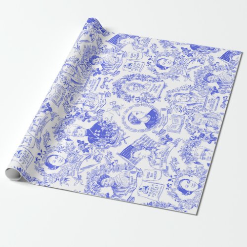 Historical Feminist Pioneers Blue Toile Wrapping Paper