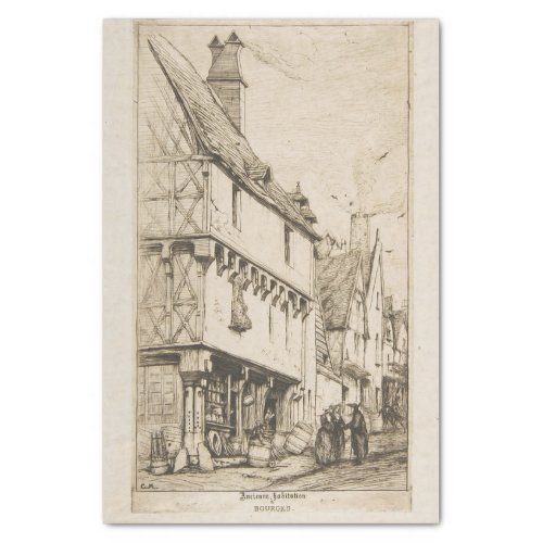 Historical French Half_Timbered House Vintage  Tissue Paper