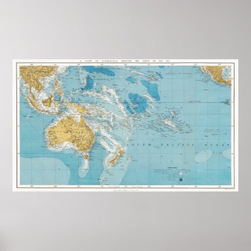 Historical map Australia and South pacific Poster