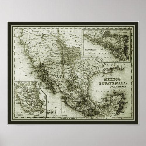 Historical Map Mexico and Guatemala posterprint Poster