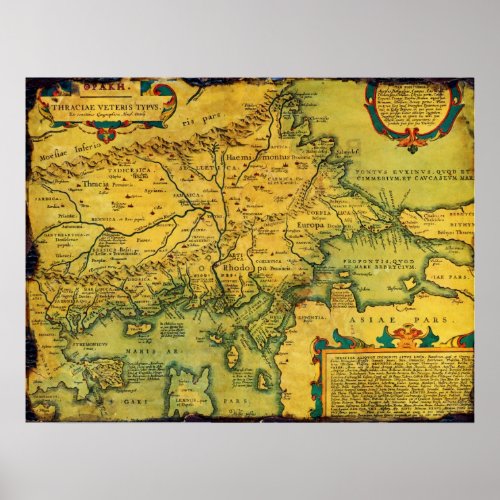 Historical Map of Ancient Thrace from 1585 Poster