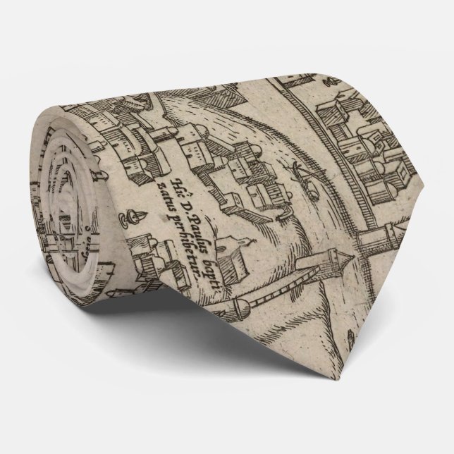 Historical Map of Damascus Syria (1575) Neck Tie (Rolled)
