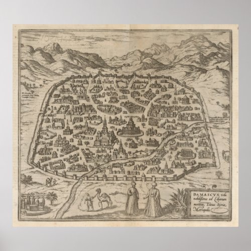 Historical Map of Damascus Syria 1575 Poster