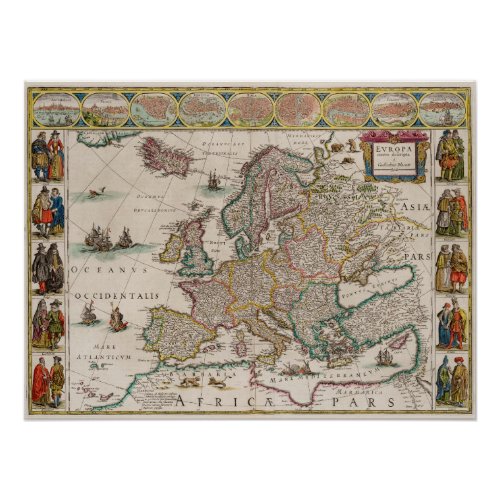 Historical Map of Europe by Willem Blaeu Poster