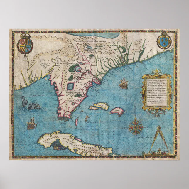 Historical Map of Florida (1591) Poster | Zazzle