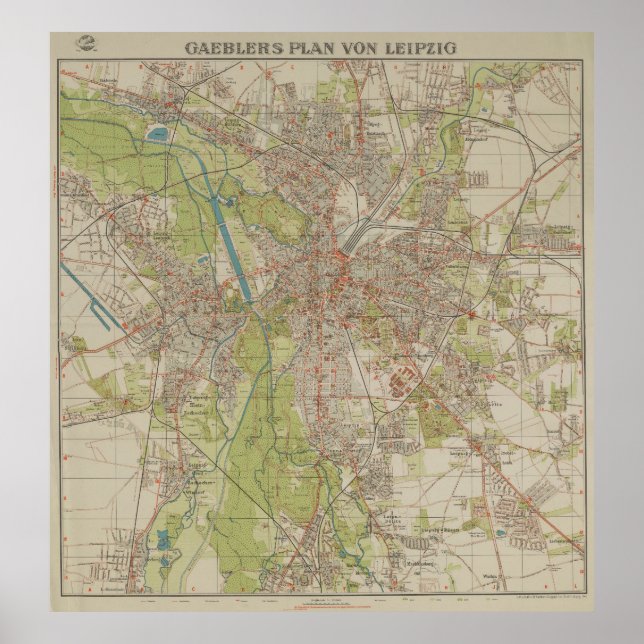 Historical Map of Leipzig by Gaebler 1940 Edition Poster (Front)