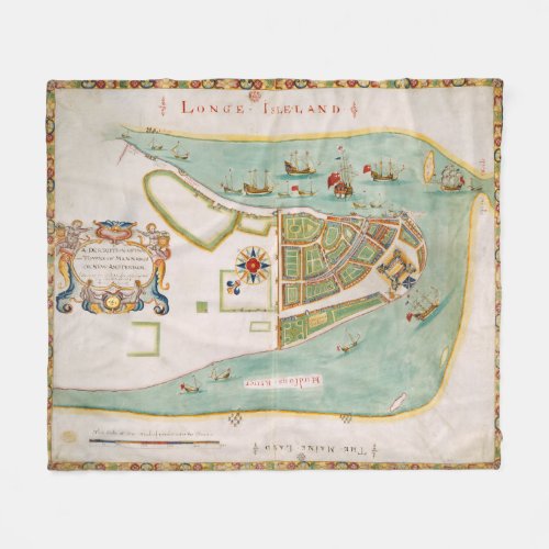 Historical Map of New York City 1664 Fleece Blanket