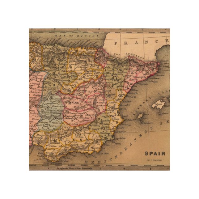 Historical Map of Spain Wood Wall Art (Front)