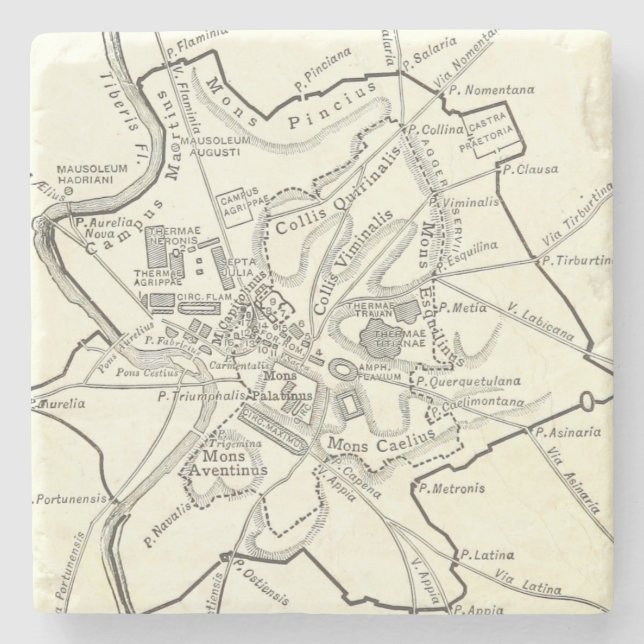 Historical Map of the City of Rome Stone Coaster (Front)