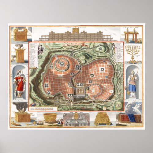 Historical map of the Temple Mount of Jerusalem Poster