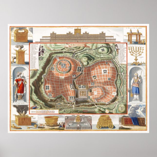 Historical map of the Temple Mount of Jerusalem Poster (Front)