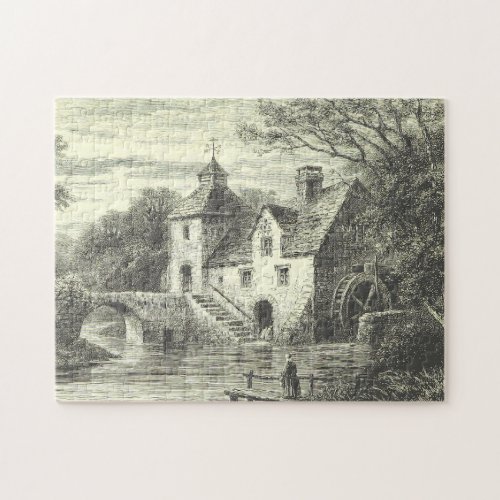 Historical Mill Building With Waterwheel Puzzle