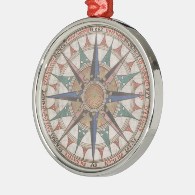 Historical Nautical Compass (1543) Metal Ornament (Left)