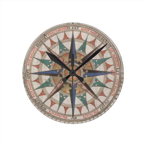 Historical Nautical Compass (1543) Round Clock