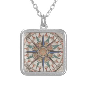 Historical Nautical Compass (1543) Silver Plated Necklace by Alleycatshirts at Zazzle