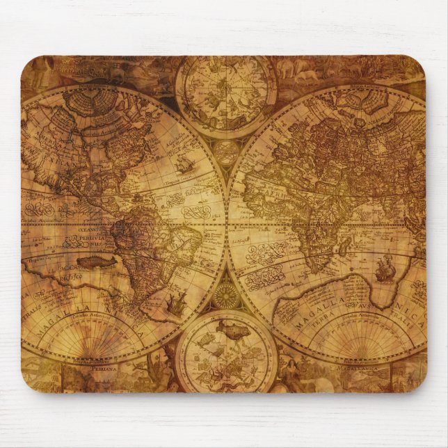 Historical Old Antique World Map Mouse Pad (Front)