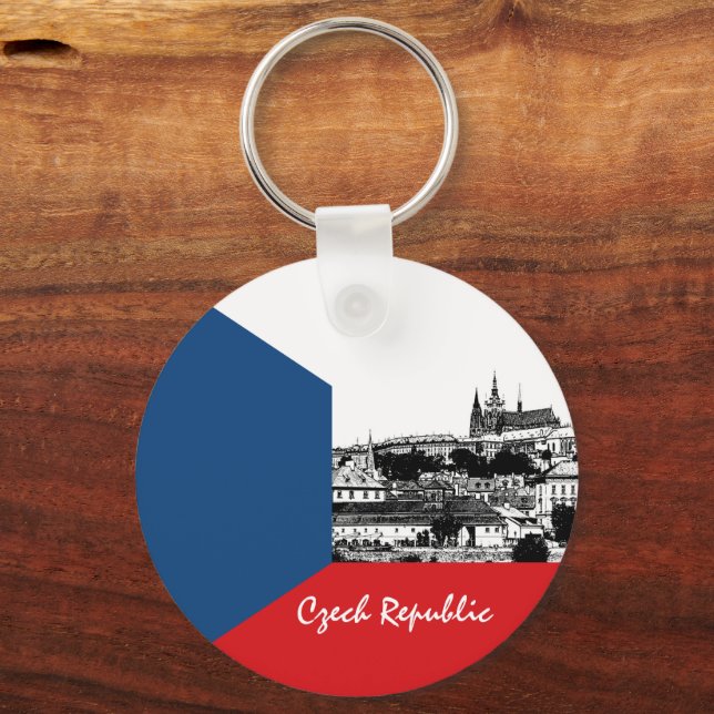 Historical Prague & Czech flag, Czech Republic Keychain (Front)