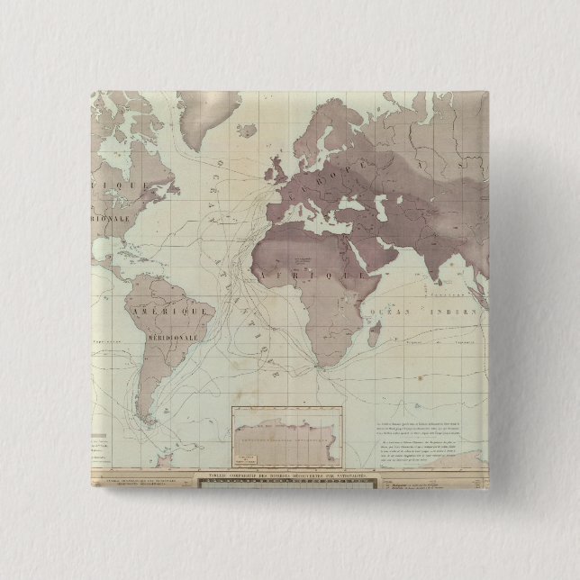 Historical World Map Pinback Button (Front)