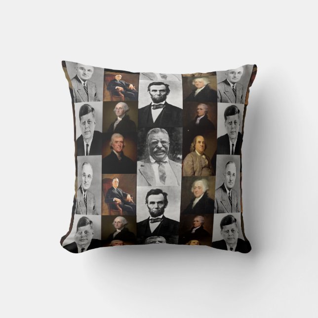 History Buff US Presidents and Hamilton Franklin Throw Pillow (Front)
