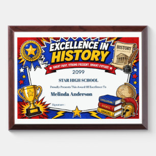History excellence editable certificate pop art award plaque