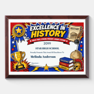 History excellence editable certificate pop art award plaque