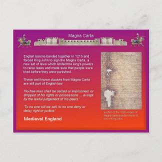 History, Medieval England, Magna Carta Postcard