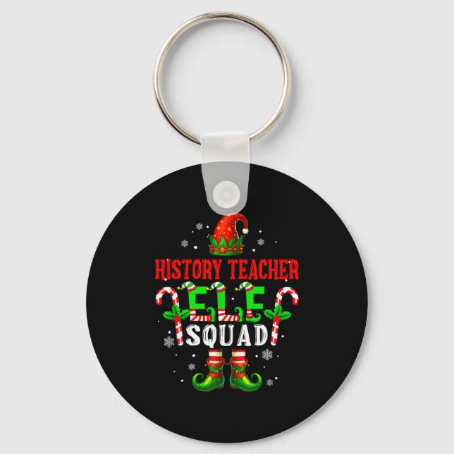 History Teacher Elf Squad Xmas Elf Hat Scute Ss Cu Keychain (Front)