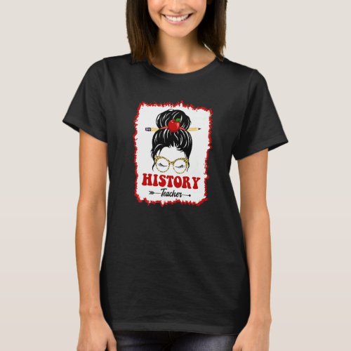 History Teacher Messy Bun Girl Back To School Leop T_Shirt