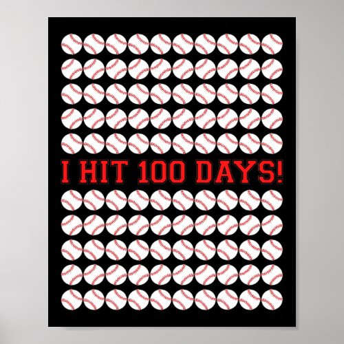 Hit 100 Days Of School Baseball 100th Day Gifts  Poster