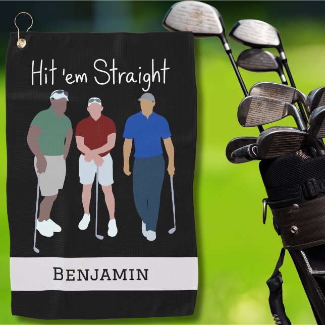 Hit 'em Straight Black Personalized  Golf Towel (Creator Uploaded)