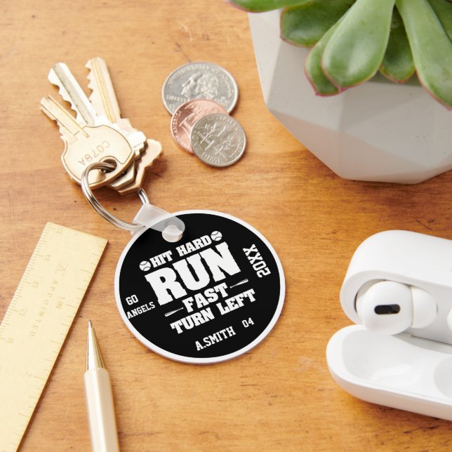  Hit Hard Run Fast Turn Left Baseball Gifts Keychain (Desk)