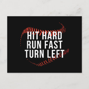Hit Hard Run Fast Turn Left Funny Baseball Player Postcard
